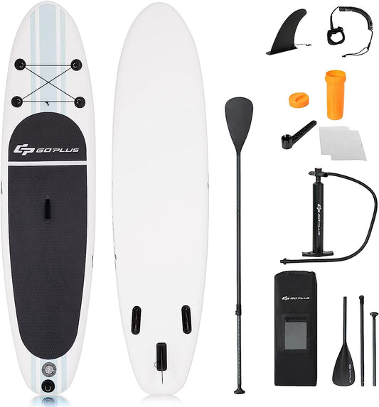 Goplus 11' Inflatable Stand Up Paddle Board Sup w/Paddle Pump Waterproof Bag White