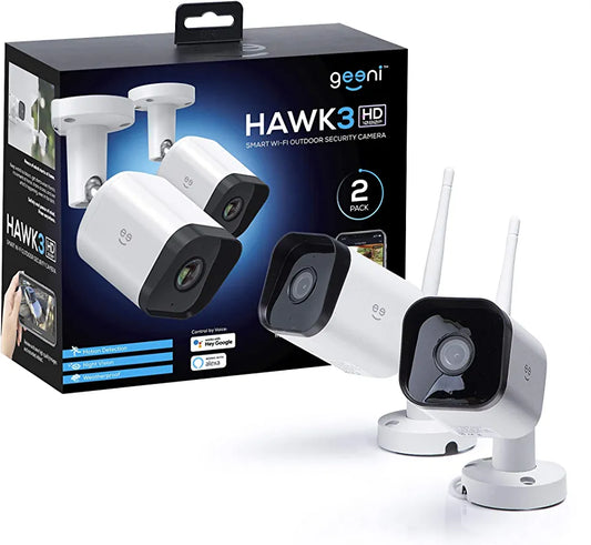 Hawk 3 1080p HD Outdoor Smart Wi-Fi Security Camera, White (2-Pack)