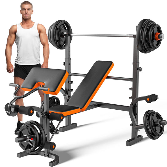 GIKPAL 660lb 6-in-1 Adjustable Weight Bench with Multi-Purpose Workout Bench Set with Barbel Rack and Leg Developer for Full Body Function Strength )