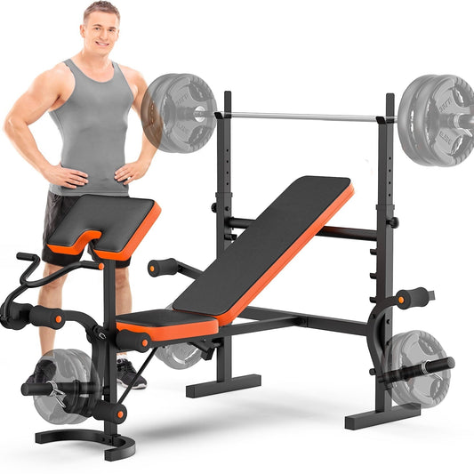GIKPAL 660lb 6-in-1 Adjustable Weight Bench with Multi-Purpose Workout Bench Set with Barbel Rack and Leg Developer for Full Body Function Strength